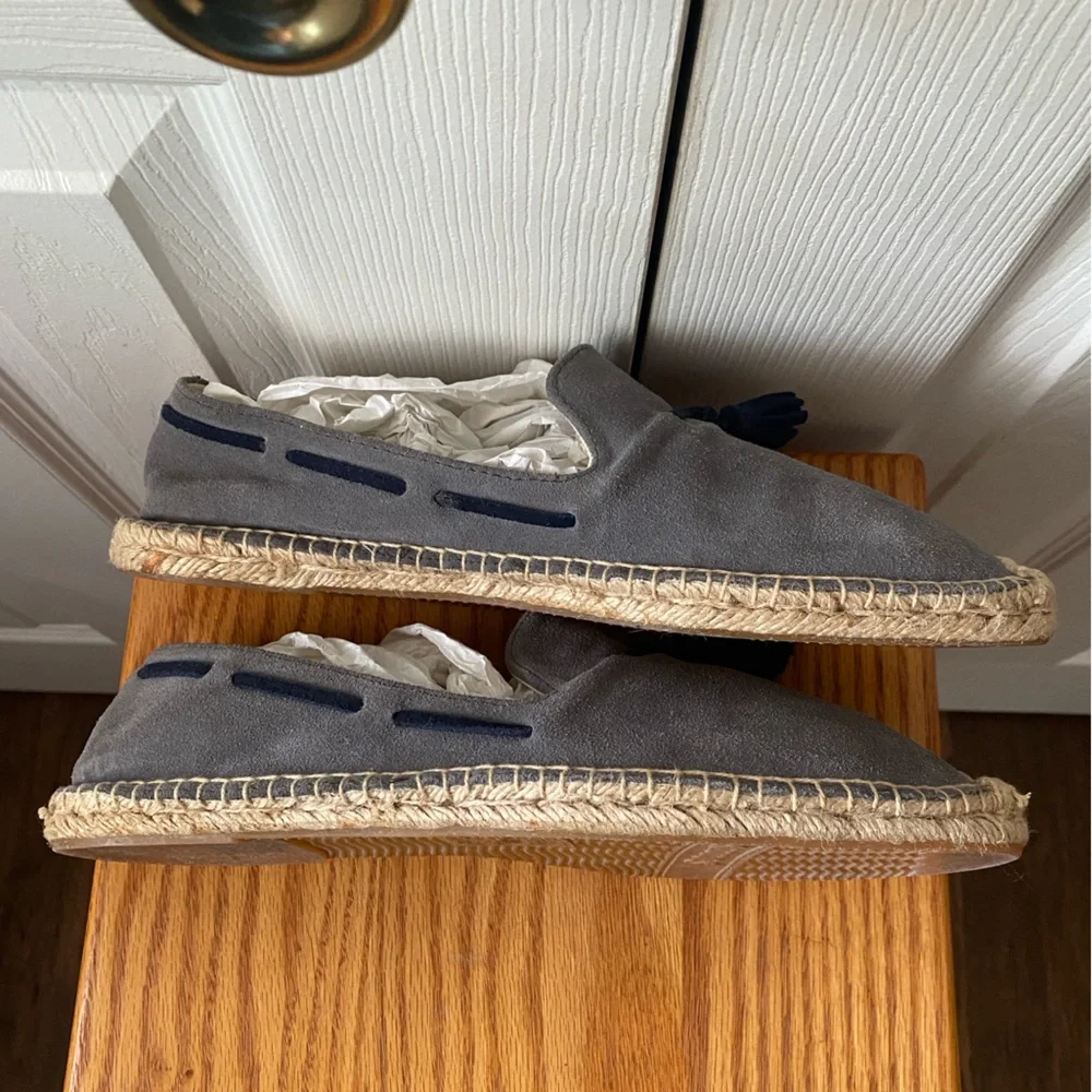 SOLUDOS‎ Gray Suede Square Toe Jute Espadrille Tassel Smoking Loafers 11.5